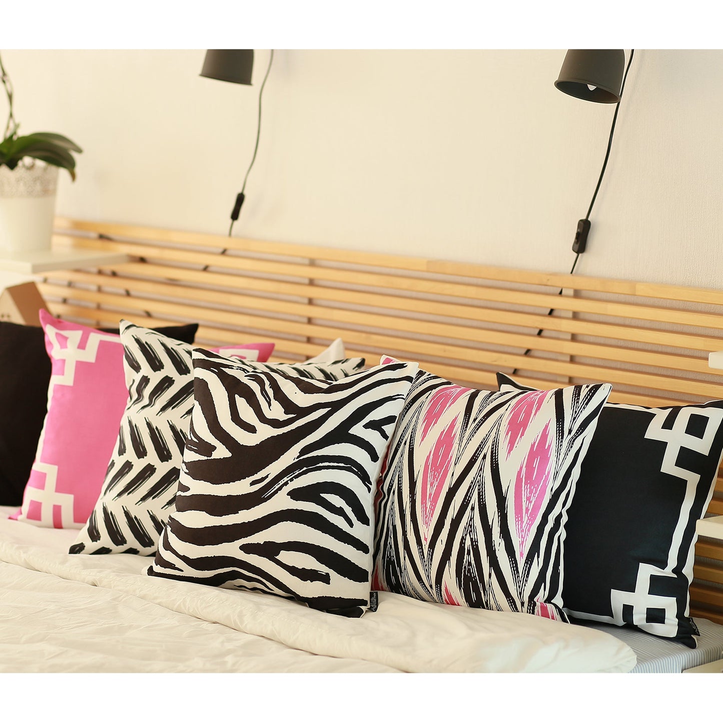 Geometric Black & White Square Decorative Throw Pillow Cover & Insert