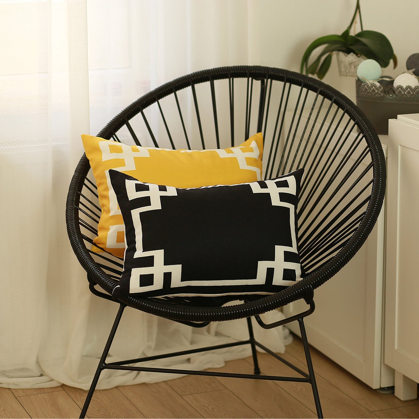 Geometric Black & White Square Decorative Throw Pillow Cover & Insert
