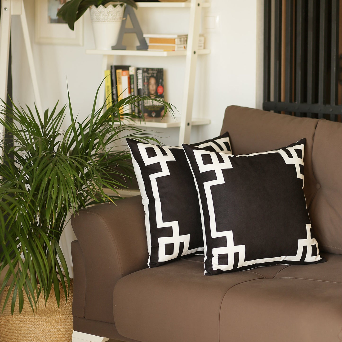 Geometric Black & White Square Decorative Throw Pillow Cover (Set of 2)