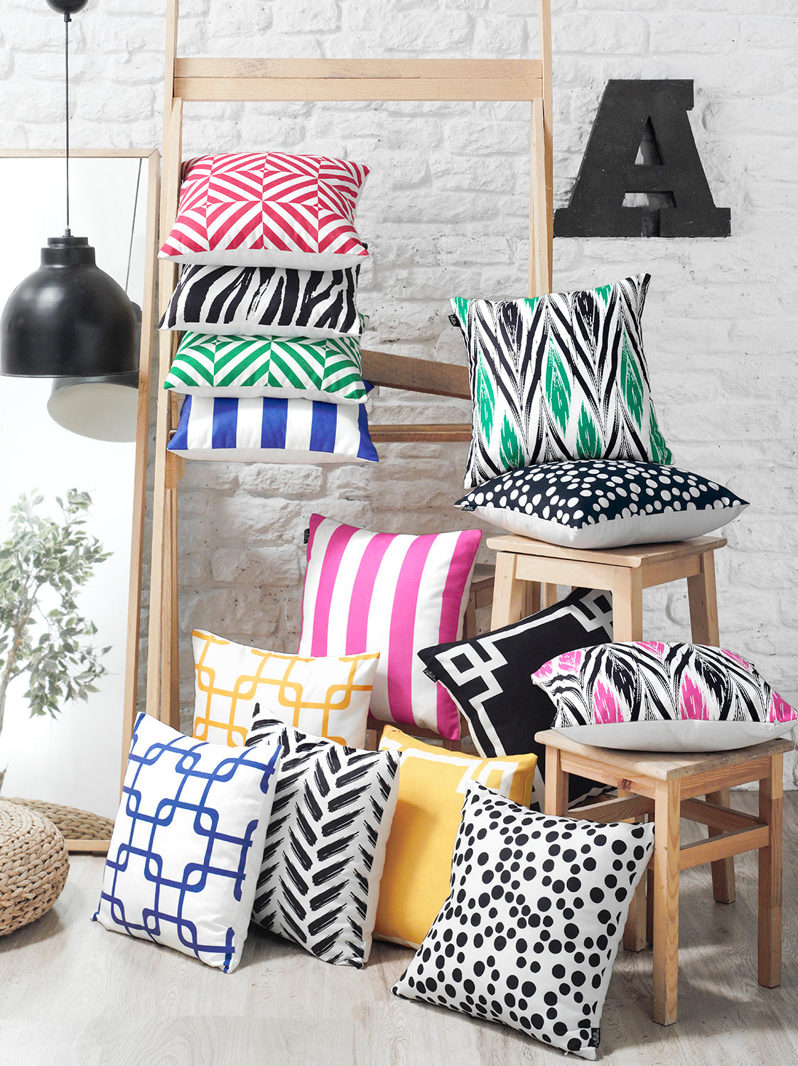 Geometric Black & White Square Decorative Throw Pillow Cover (Set of 2)