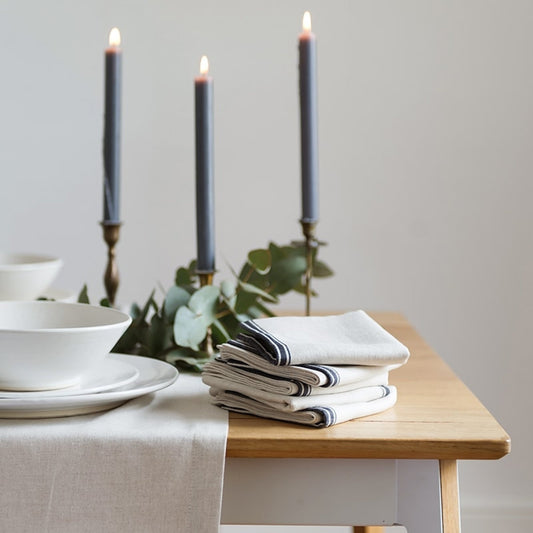 Provincial Napkins - Natural / French Navy (Set of 4)